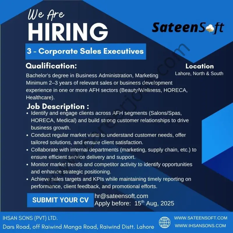 SateenSoft Pvt Ltd Jobs Corporate Sales Executives 1