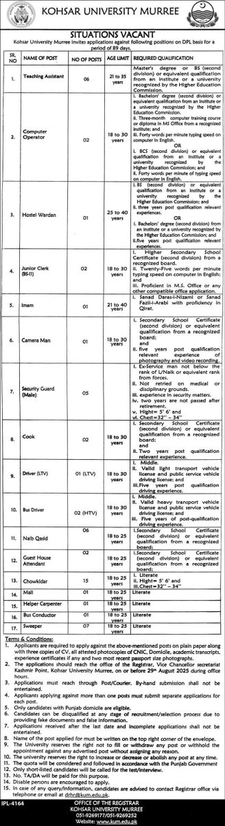 Kohsar University Murree Jobs 17 August 2025 Express 1