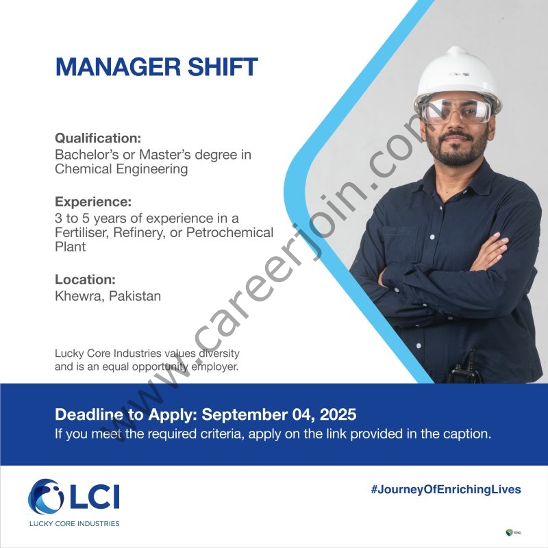 Lucky Core Industries Limited LCI Jobs Manager Shift 1