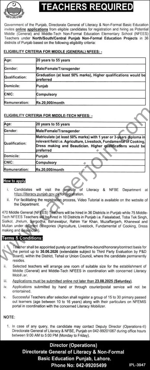 Literacy & Non-Formal Basic Education Department Jobs 08 August 2025 Express 1