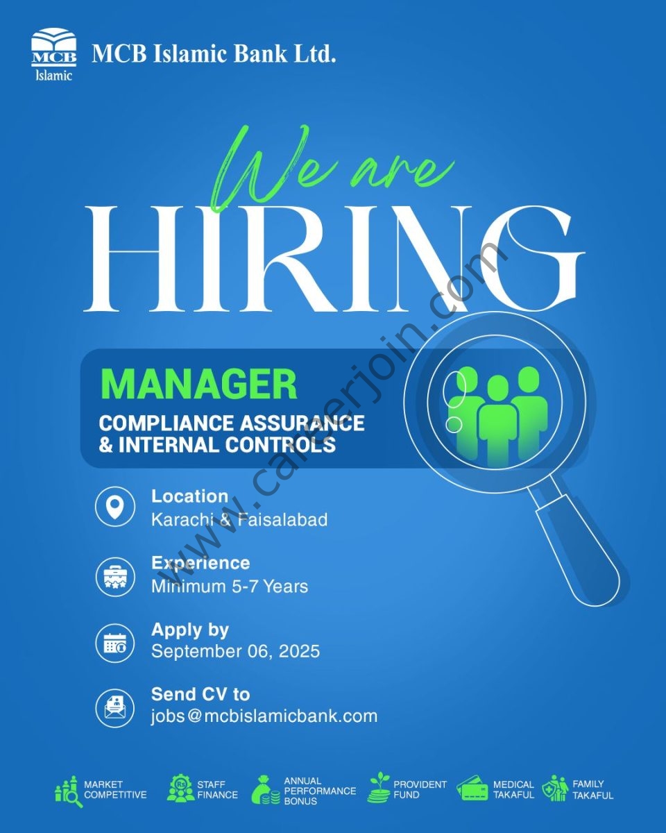 MCB Islamic Bank Jobs Manager Compliance Assurance & Internal Controls 1