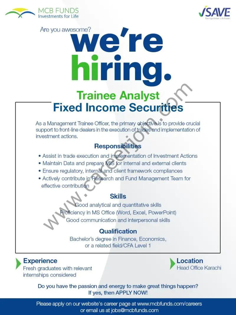 MCB Funds Jobs Trainee Analyst Fixed Income Securities 1