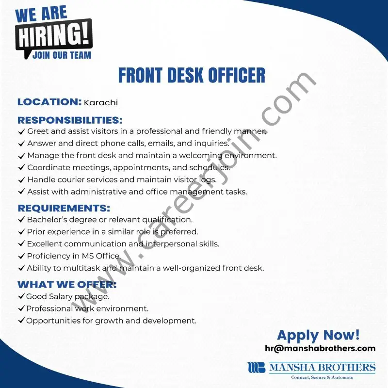 Mansha Brothers Jobs Front Desk Officer 1