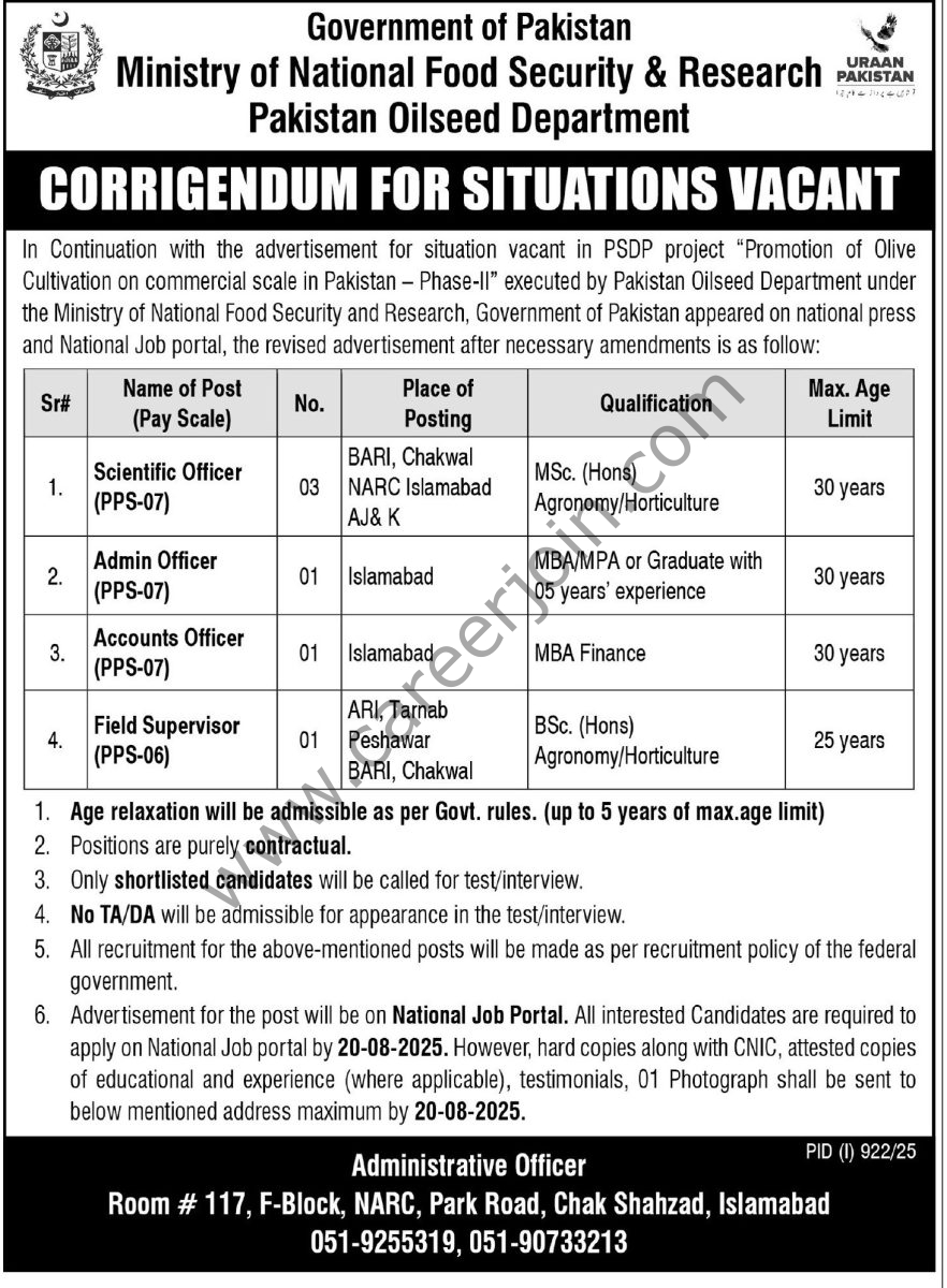 Minsitry of National Food Security & Research Pakistan Jobs 03 August 2025 Express Tribune 1