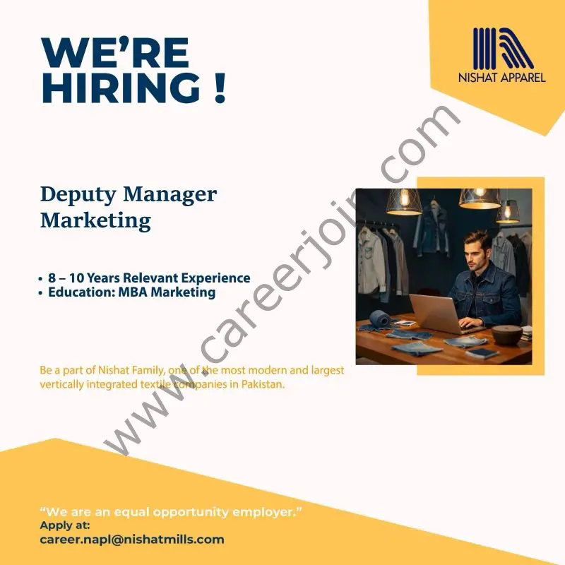 Nishat Apparel Pvt Ltd Jobs Deputy Manager Marketing 1