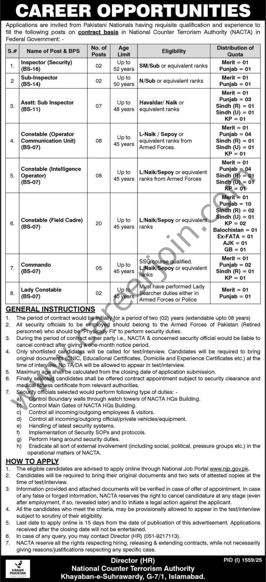 National Counter Terrorism Authority NACTA Jobs 24 August 2025 Express 1