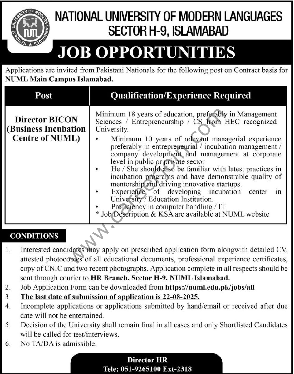National University of Modern Languages NUML Jobs 08 August 2025 Express Tribune 1