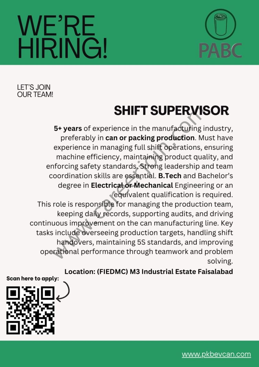 Pakistan Aluminium Beverage Cans Ltd PABC Jobs Shift Supervisor Production 1