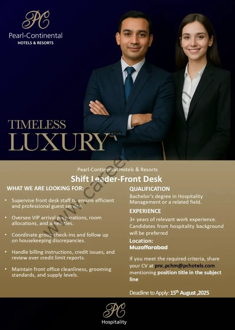 PC Pearl Continental Hotels & Resorts Jobs Shift Leader Front Desk 1
