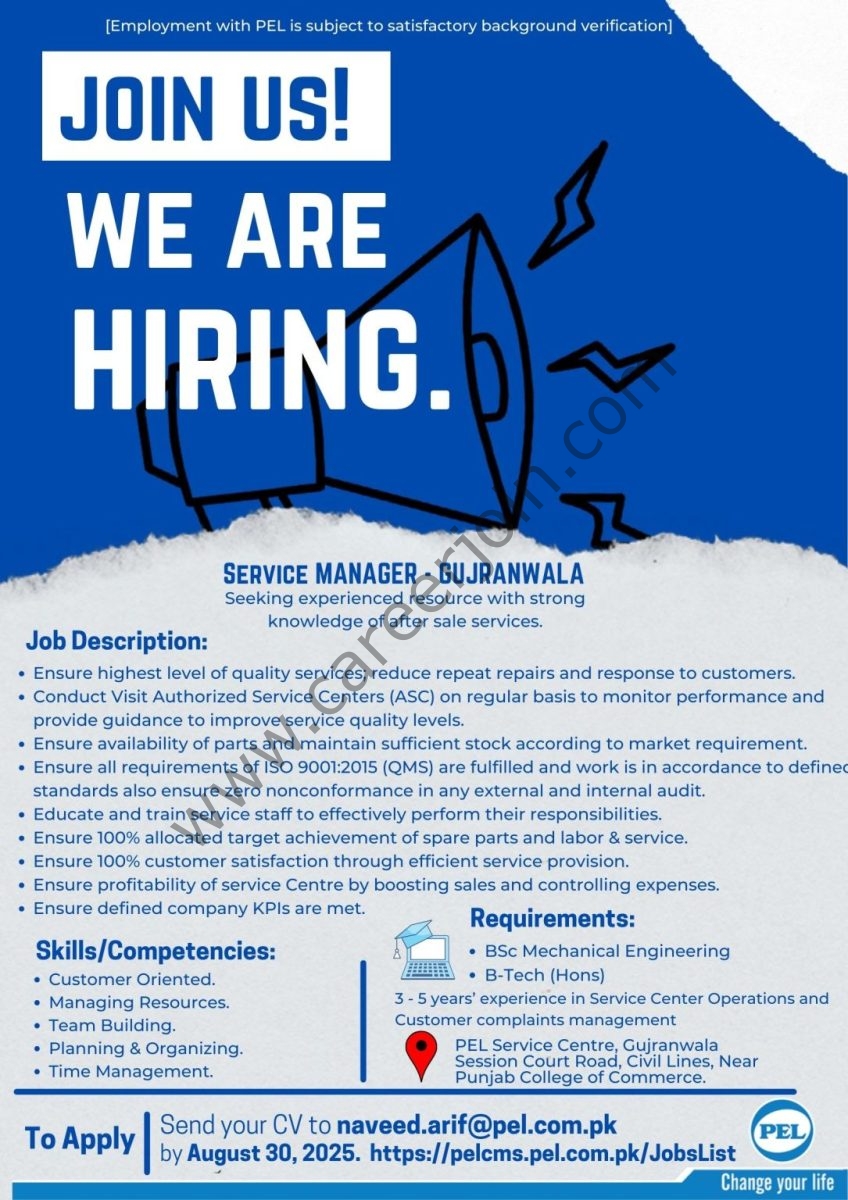 Pak Elektron Limited PEL Jobs Service Manager 1