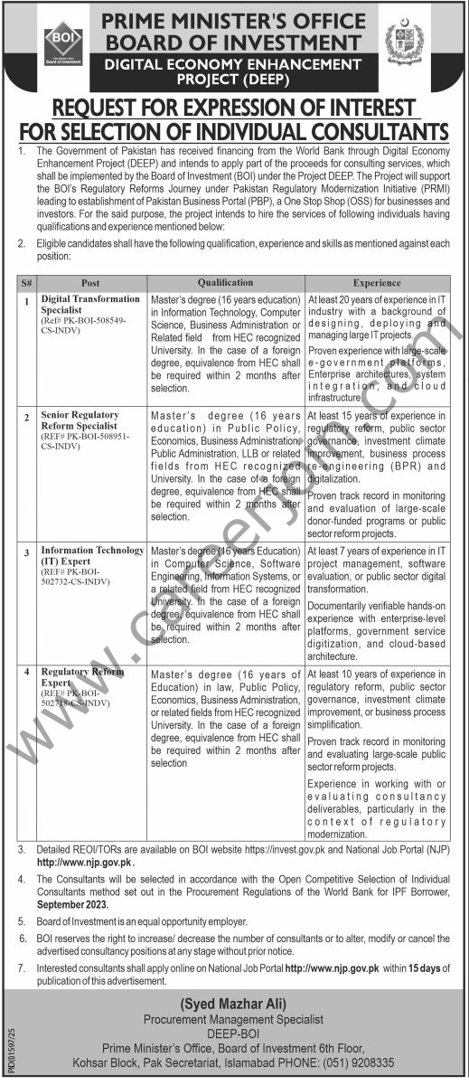 PM Office Board of Investment Jobs 24 August 2025 Express Tribune 1