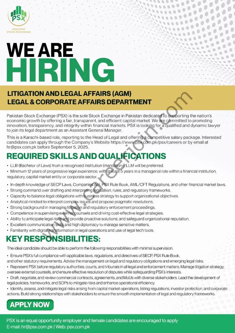 Pakistan Stock Exchange PSX Jobs Assistant General Manager (AGM) 1