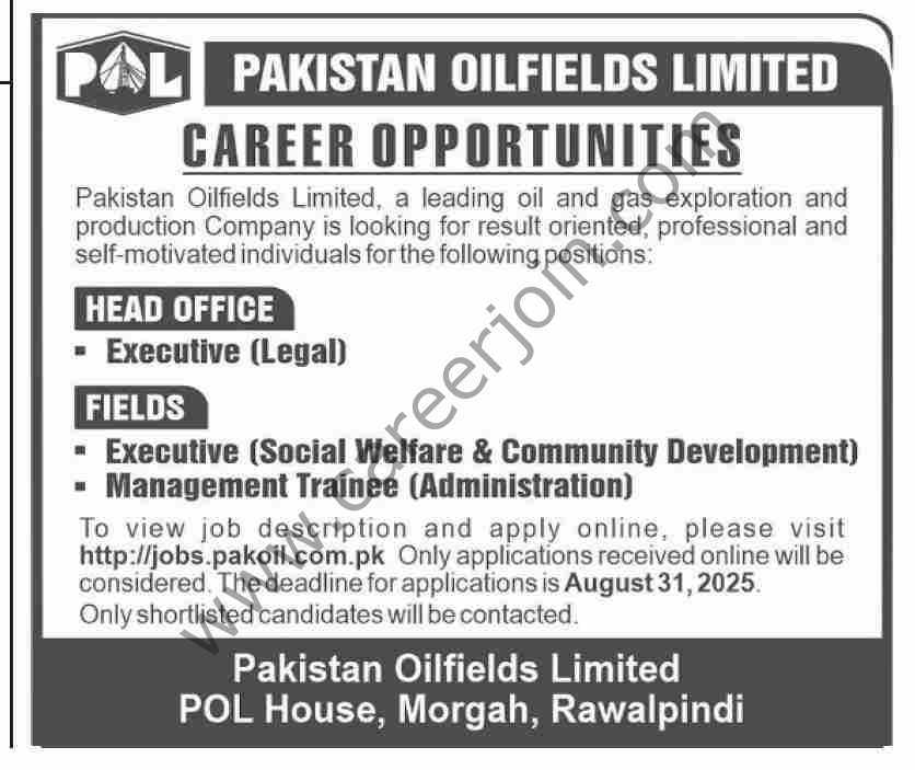 Pakistan Oilfields Ltd POL Jobs 24 August 2025 Dawn 1