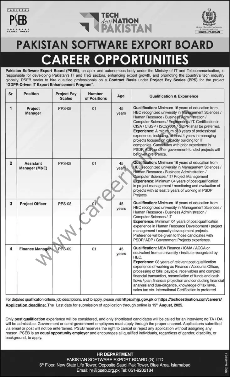 Pakistan Software Export Board PSEB Jobs 31 July 2025 Express 1