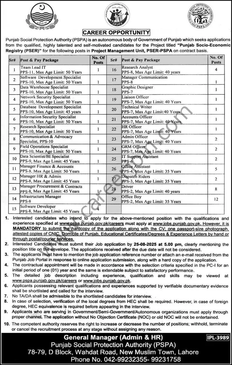 Punjab Social Protection Authority PSPA Jobs 10 August 2025 Express 1