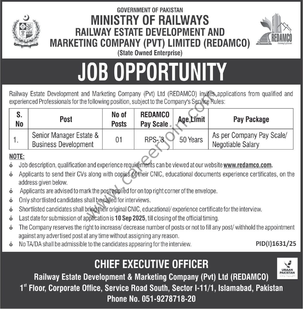 Railways Estate Development & Marketing Co Pvt Ltd REDAMCO Jobs 26 August 2025 Express Tribune 1