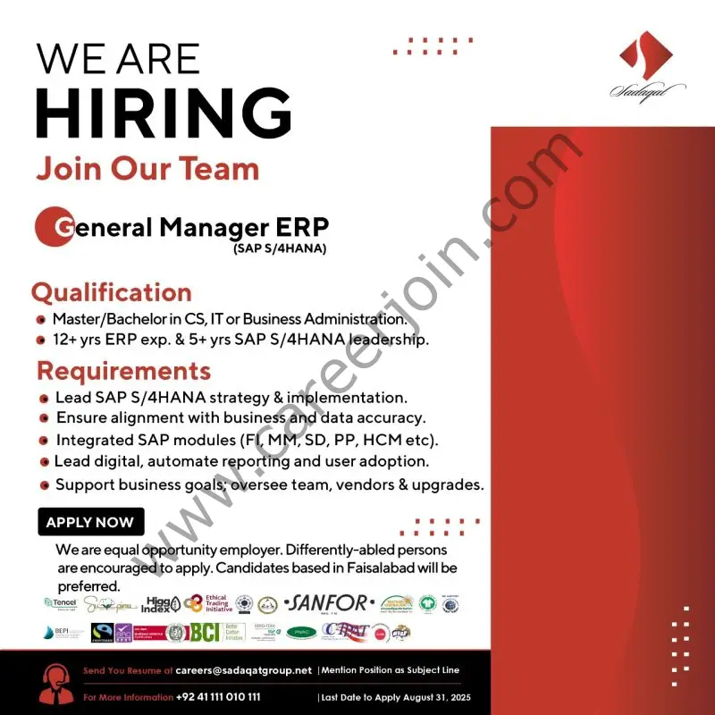 Sadaqat Ltd Jobs General Manager ERP 1