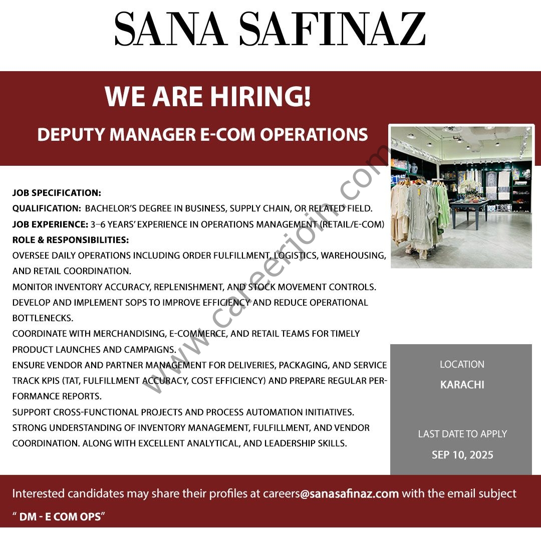 Sana Safinaz Jobs Deputy Manager E-Commerce Operations 1