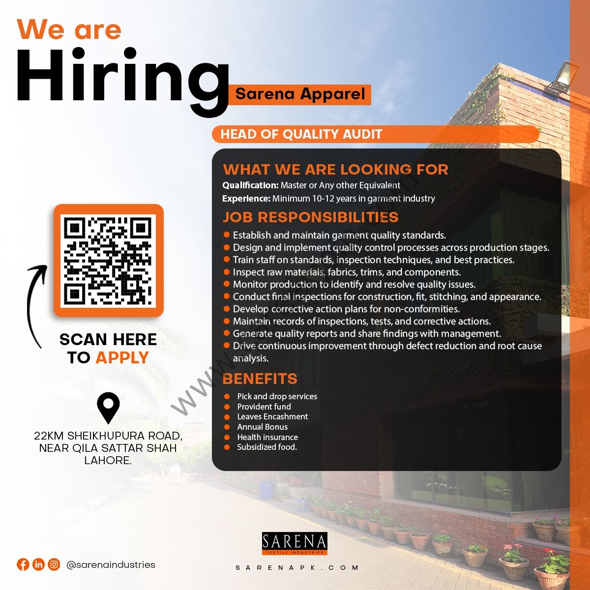Sarena Apparel Pvt Ltd Jobs Head of Quality Aduit 1