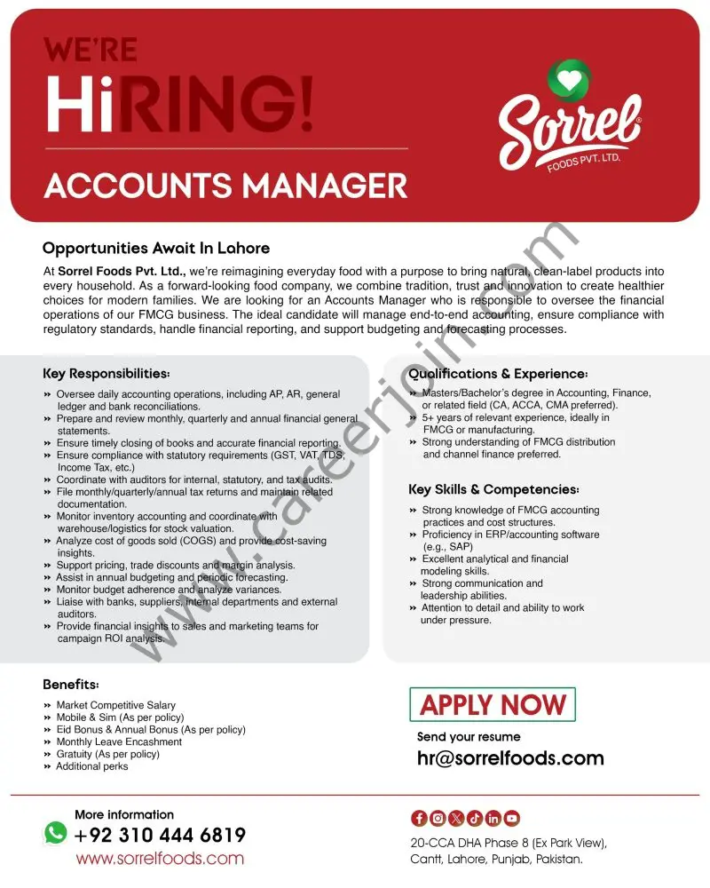 Sorrel Foods Private Limited Jobs Accounts Manager 1