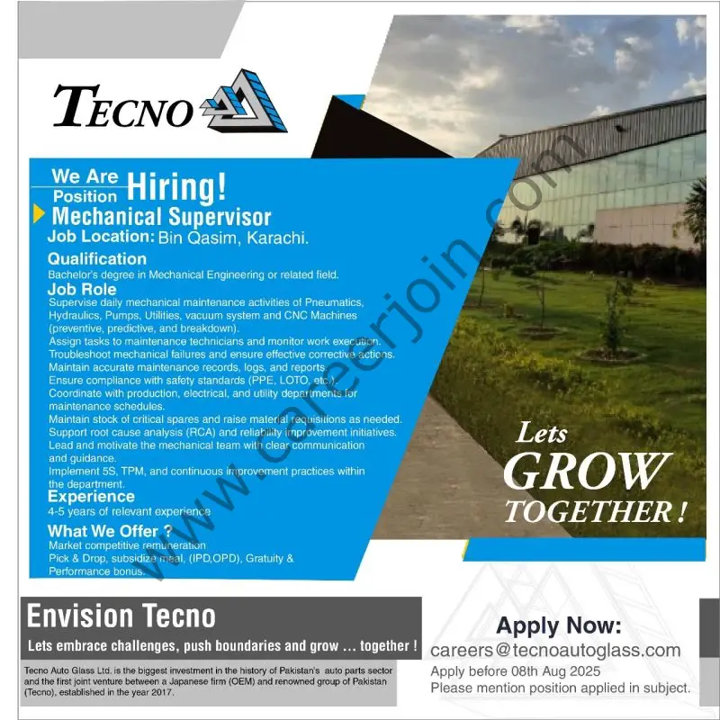 Techno Auto Glass Ltd Jobs Mechanical Supervisor 1