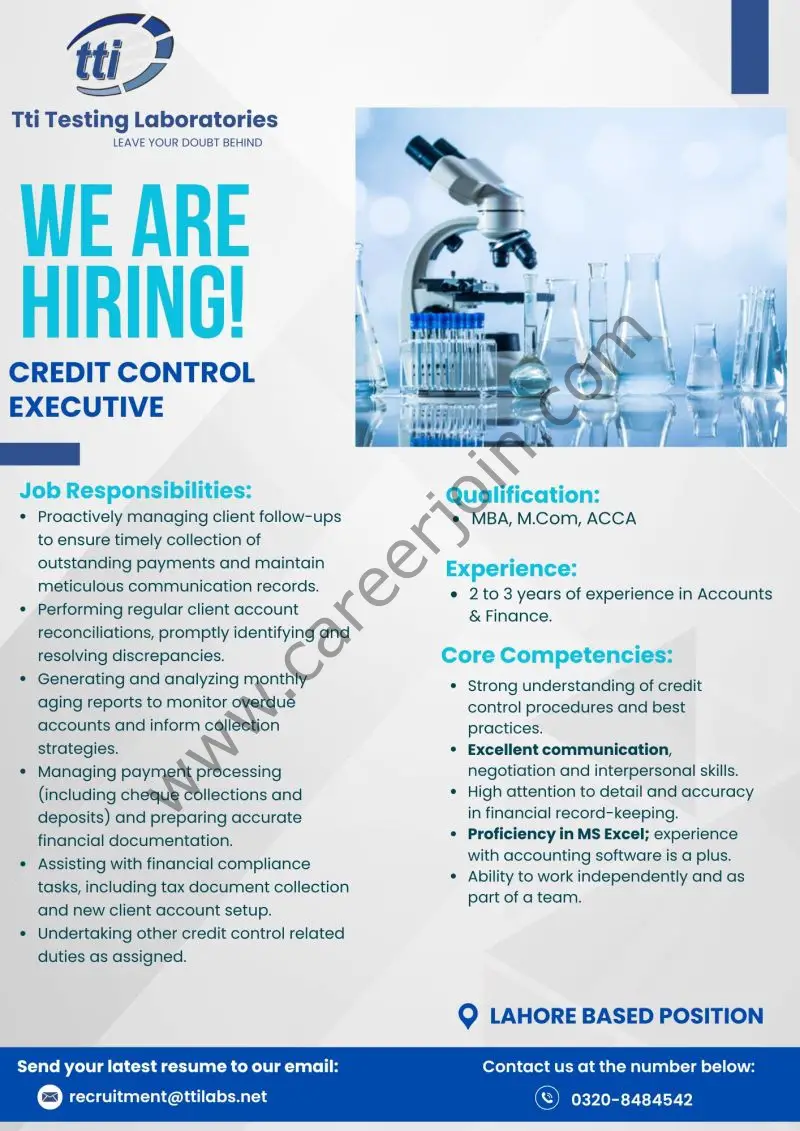 Tti Testing Laboratories Jobs Credit Control Executive 1