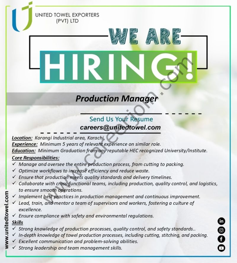 United Towel Exporters Pvt Ltd Jobs Production Manager 1