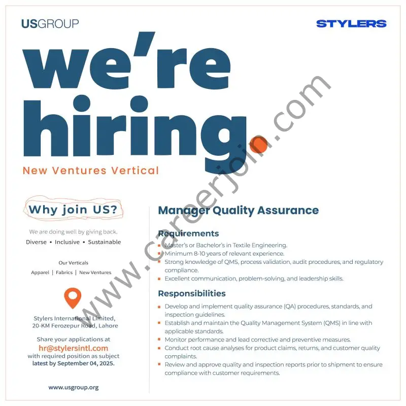 US Group Jobs Manager Quality Assurance 1
