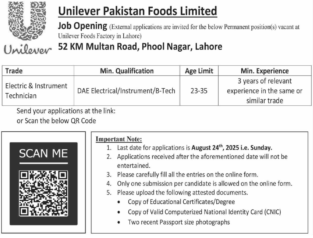 Unilever Pakistan Foods Ltd Jobs 17 August 2025 Dawn 1