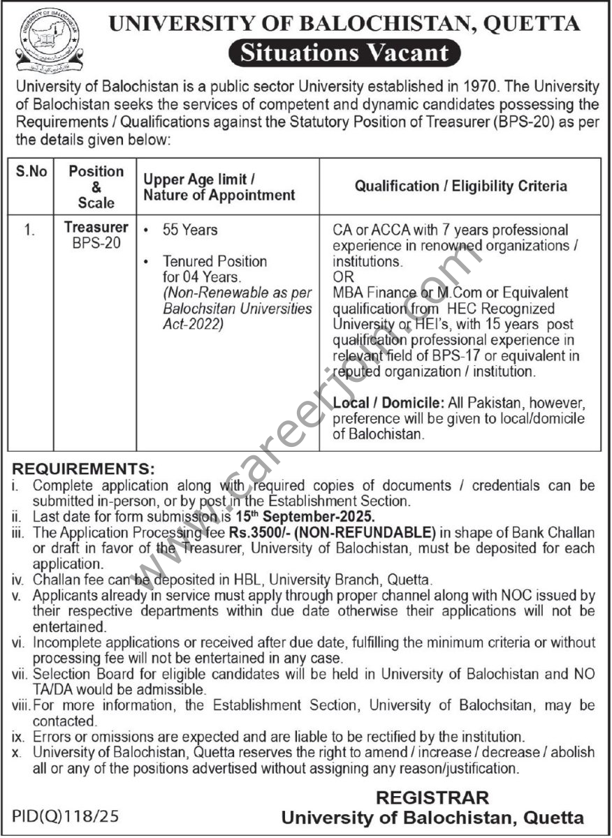 University of Balochistan Quetta Jobs 26 August 2025 Express Tribune 1