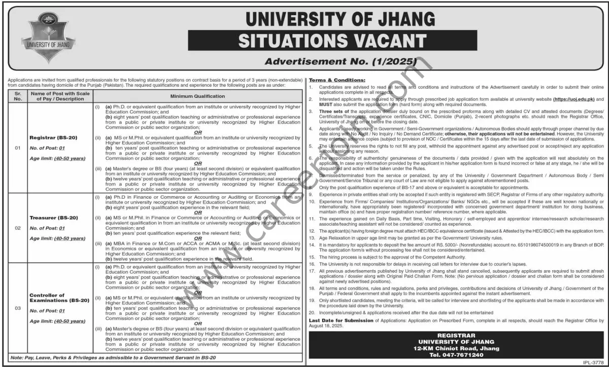 University of Jhang Jobs 31 July 2025 Dawn 1