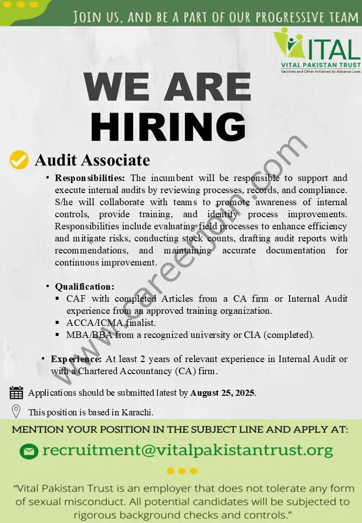 VITAL Pakistan Trust Jobs Audit Associate 1
