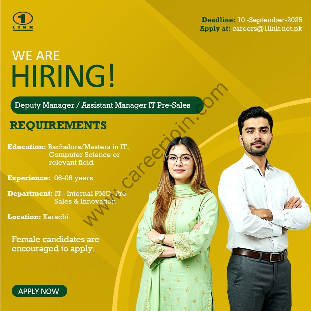 1Link Pvt Ltd Jobs Deputy Manager / Assistant Manager IT Pre-Sales 1