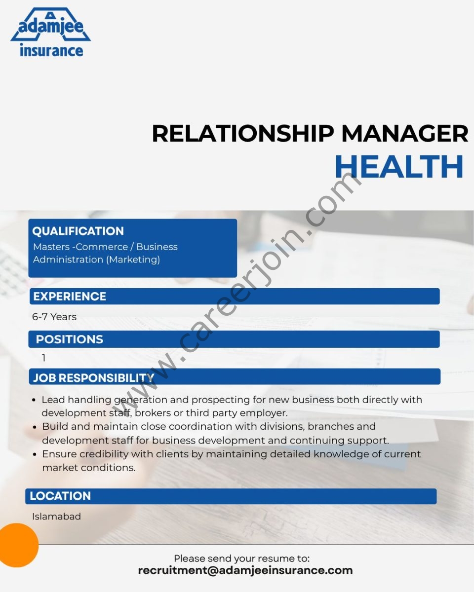 Adamjee Insurance Company Jobs Relationship Manager Health 1