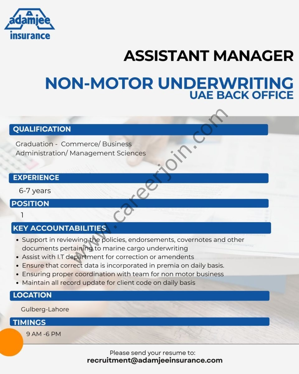 Adamjee Insurance Company Jobs AM Non Motor 1