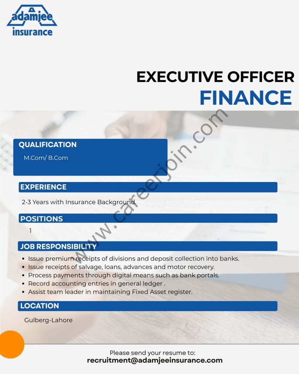 Adamjee Insurance Company Limited Jobs Executive Officer Finance  1