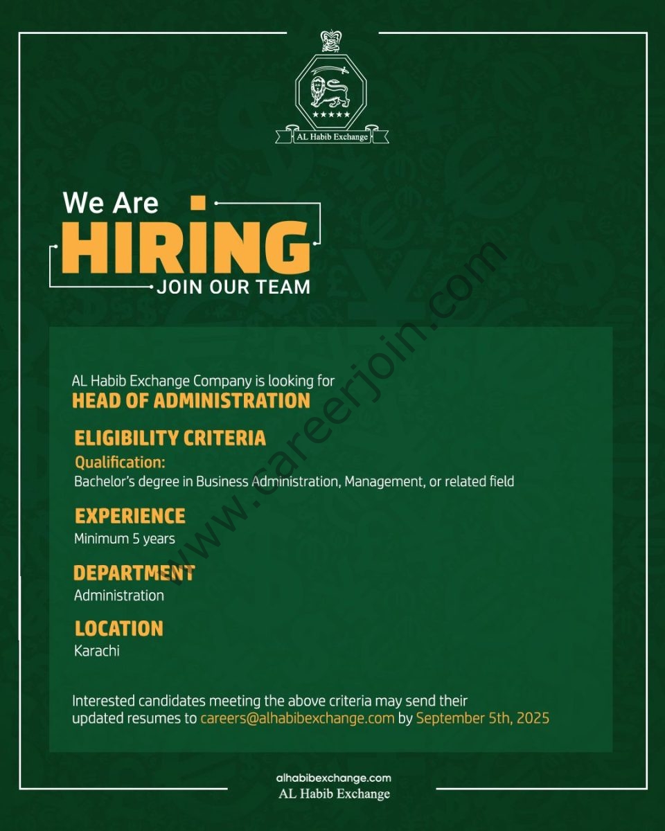 AL Habib Exchange Company Jobs Head of Administration 1