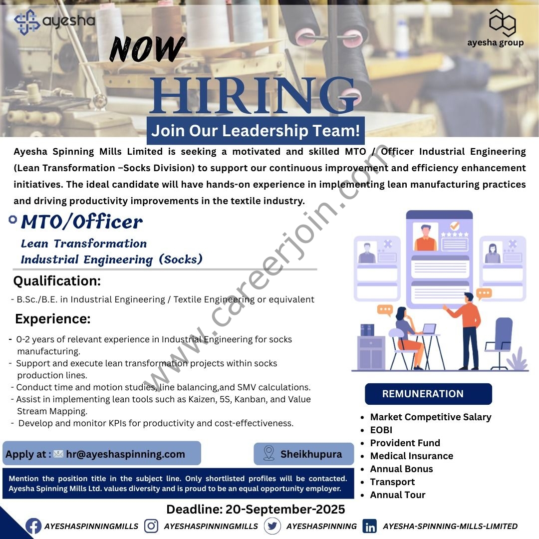 Ayesha Spinning Mills Limited Jobs MTO / Officer Industrial Engineering 1