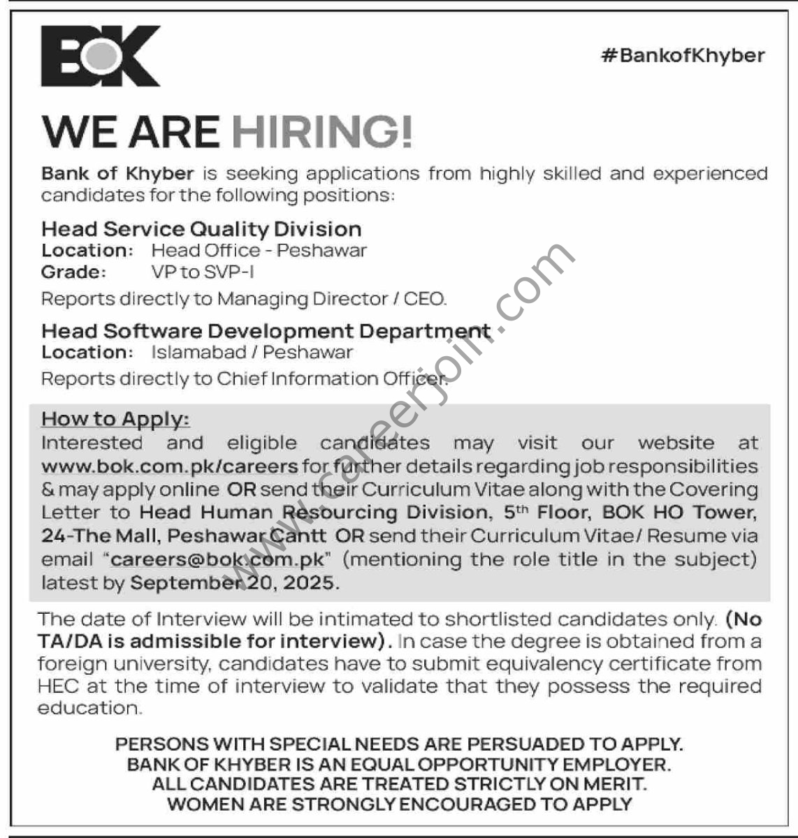 Bank of Khyber BOK Jobs 14 September 2025 Dawn 1