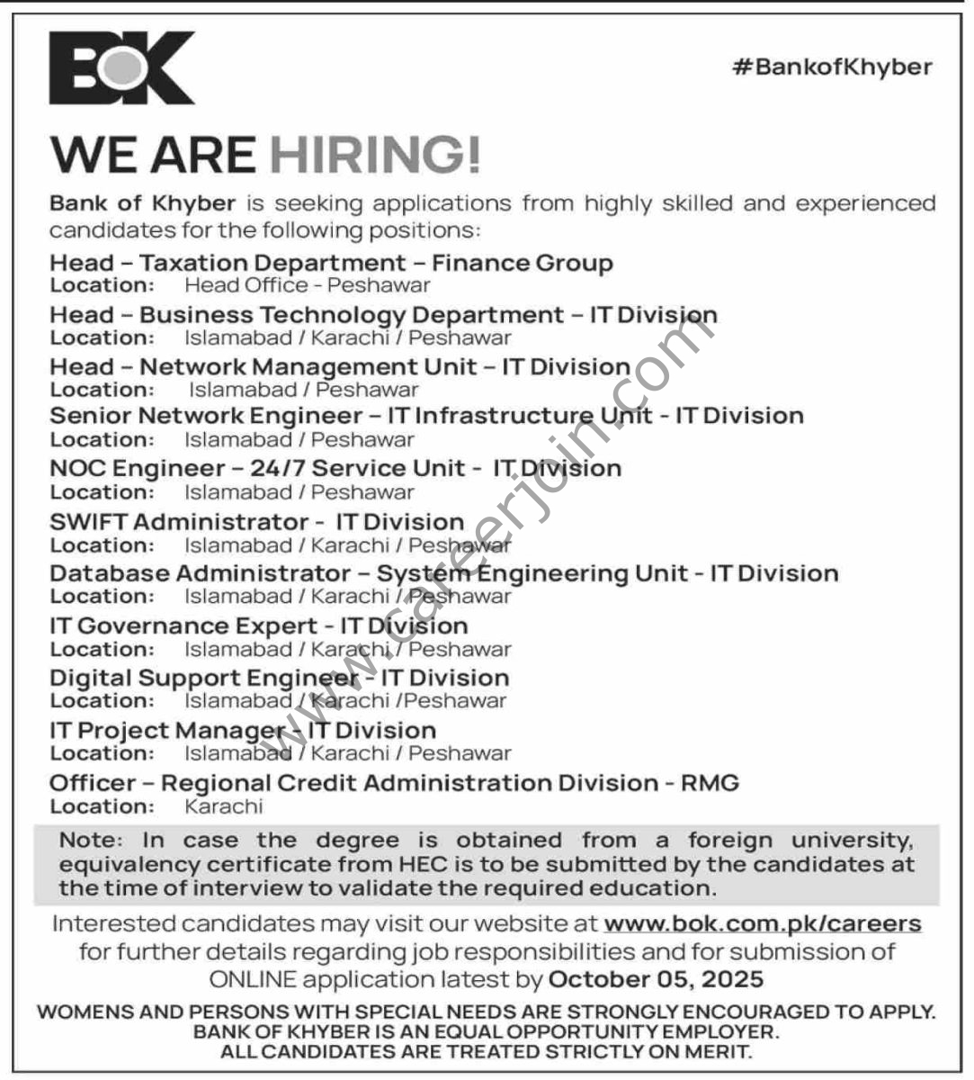 Bank of Khyber BOK Jobs 21 September 2025 Dawn 1