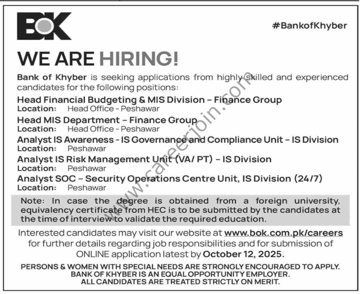 Bank of Khyber BOK Jobs 28 September 2025 Dawn 1