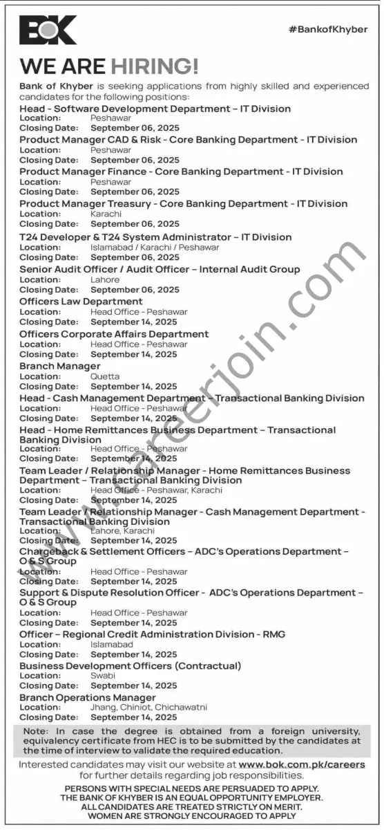Bank of Khyber BOK Jobs 31 August 2025 Dawn 1