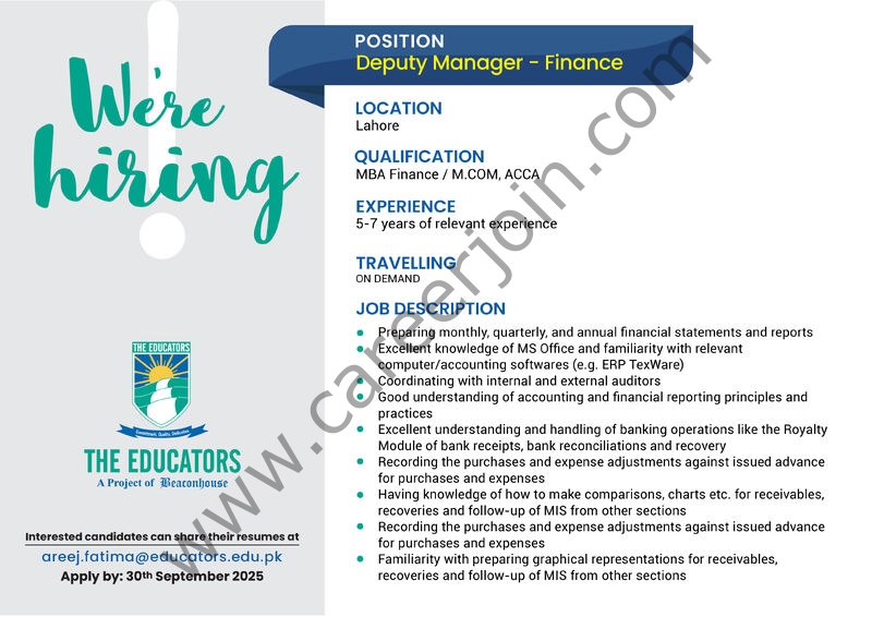 The Educators Jobs Deputy Manager Finance 1