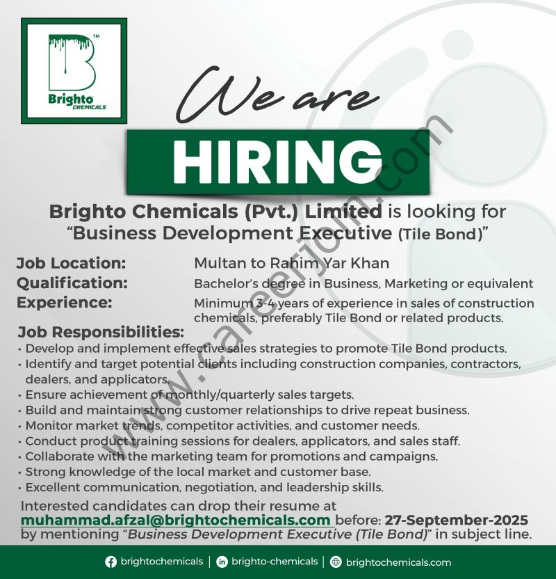 Brighto Chemicals Jobs Business Development Executive (Tile Bond) 1