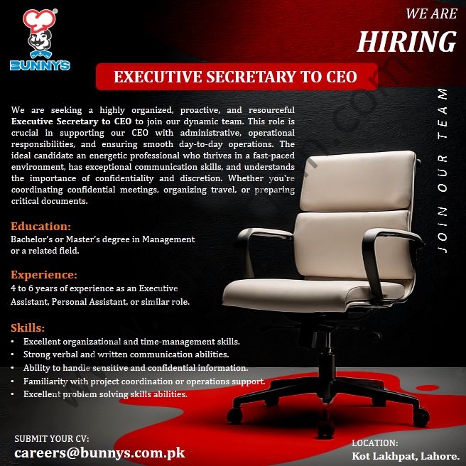 Bunny's Limited Jobs Executive Secretary to CEO 1