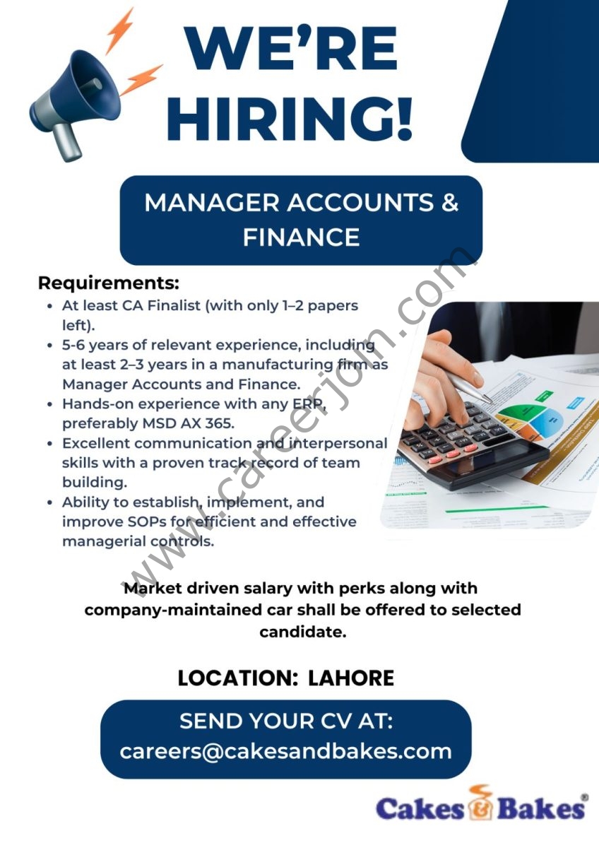 Cakes & Bakes Pakistan Jobs Manager Accounts & Finance 1