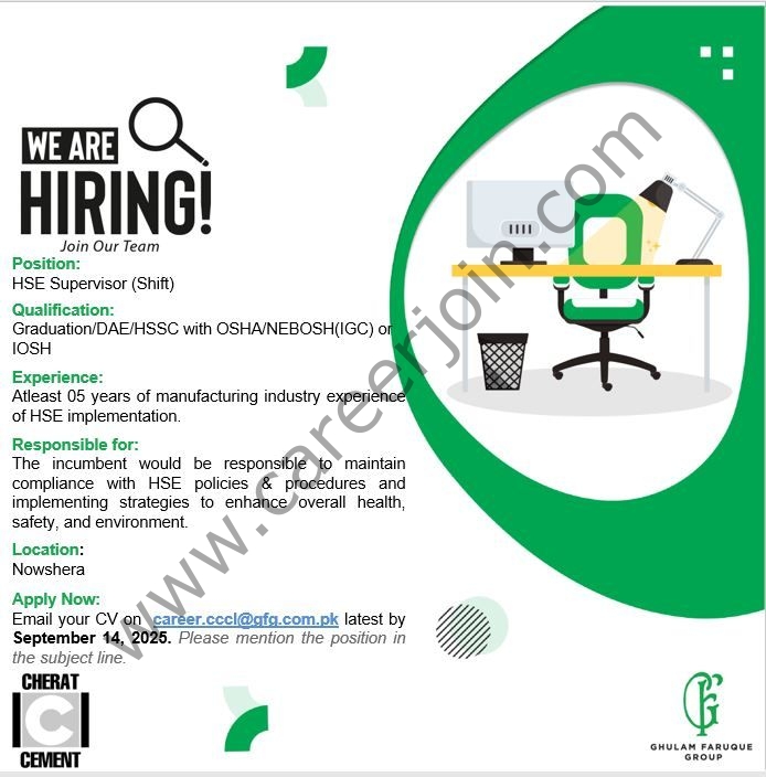 Cherat Cement Company Limited Jobs HSE Supervisor (Shift) 1