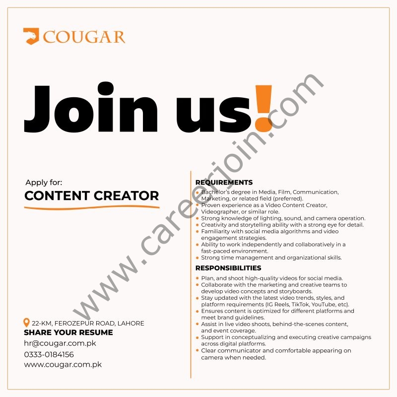 Cougar Clothing Jobs Content Creator 1