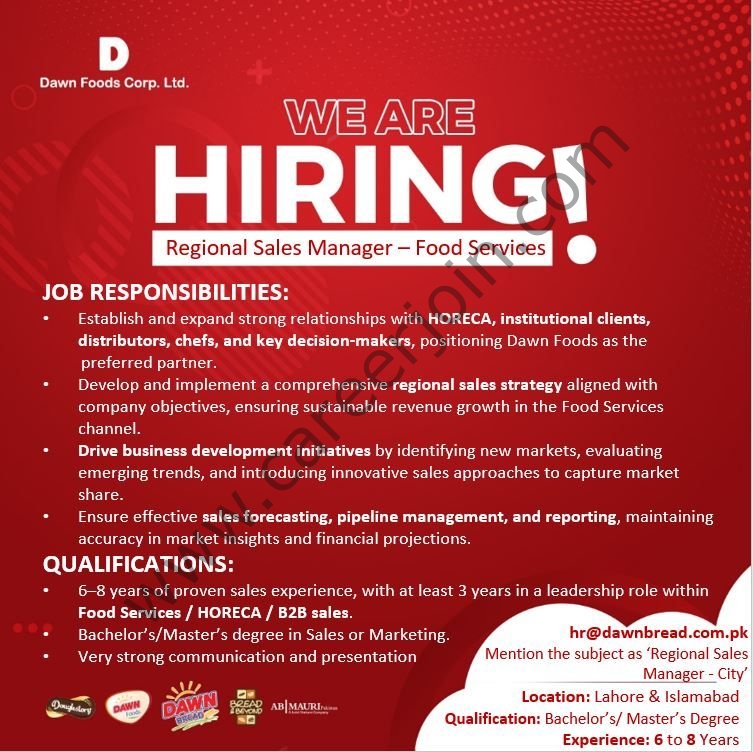 Dawn Foods Corporation Ltd Jobs Regional Sales Manager Food Services 1