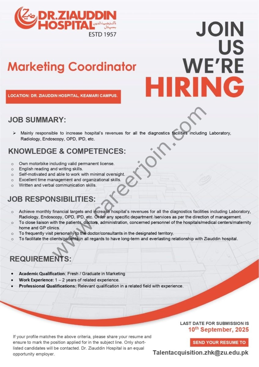 Dr Ziauddin Hospital Jobs Marketing Coordinator 1